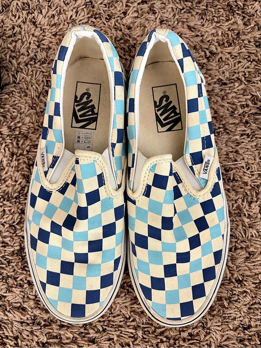 Vans Classic Slip-On Checkerboard Sneakers Blue & White Women's US 8